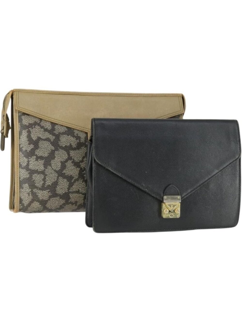 SAINT LAURENT Clutch Bag PVC Leather 2 Set Brown Black